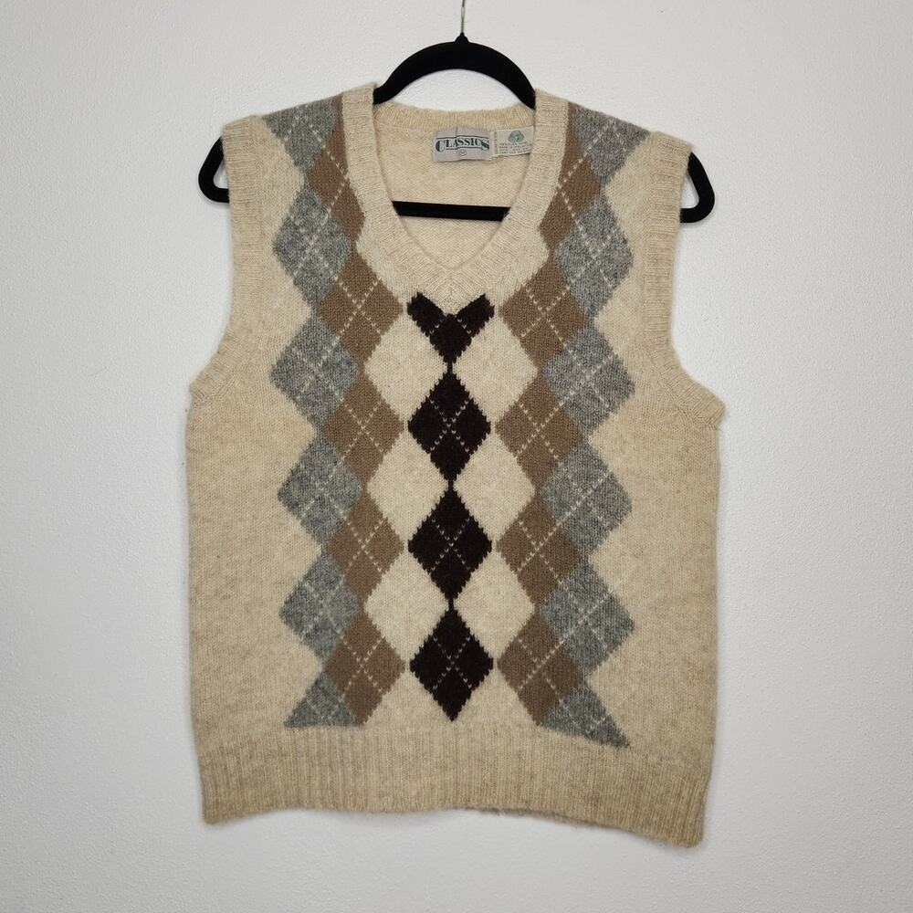 Vintage 90s Classics Pure Wool Argyle Vest Collegiate Skate Cobain Shirt Sweater